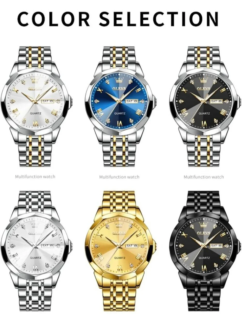 Men's Silver And Black Diamond Stainless Steel Analog Quartz Waterproof Watch
